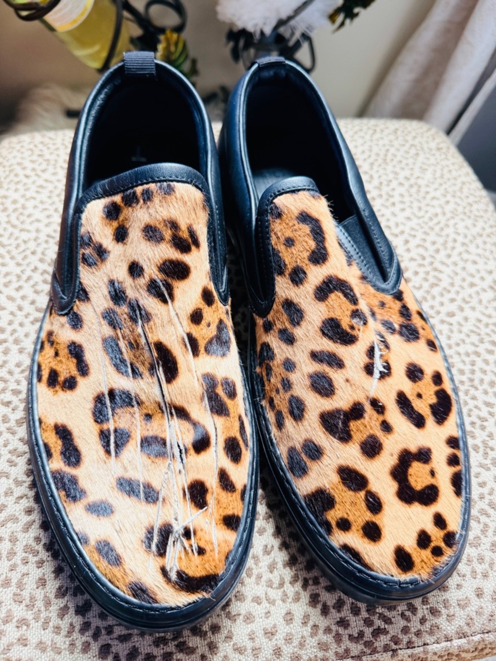 Gucci Men's Leopard Print Haircalf Slip-On Loafers - Black Trim